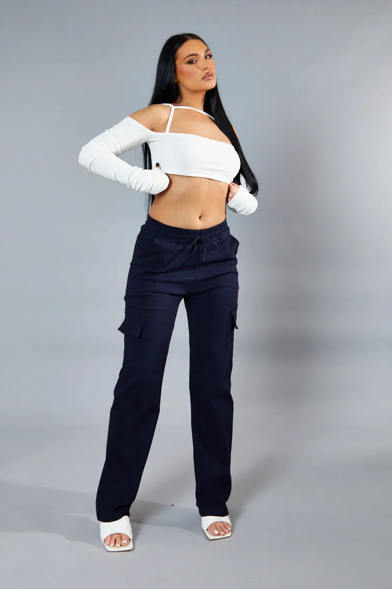Navy Straight Leg Cargo Trousers - Rian