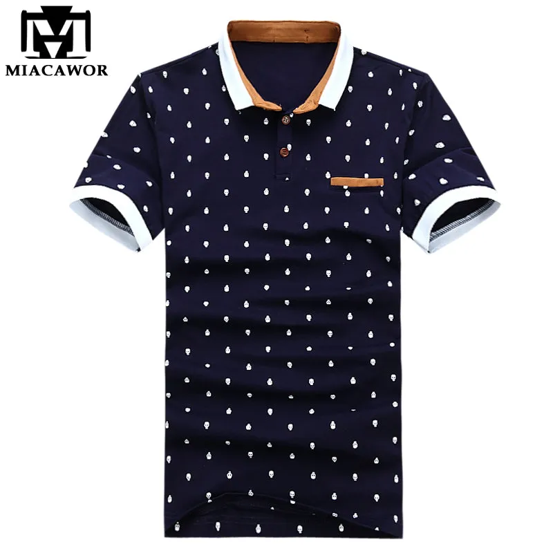 New 2018 Brand POLO Shirt  Men Cotton Fashion Skull Dots Print Camisa Polo Summer Short-sleeve  Casual Shirts MT437
