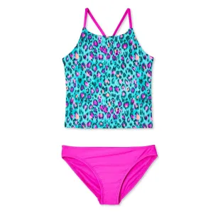 New George Girls' Tankini 2-Piece Swim Set in Turquoise & pink, Sz M 7-8