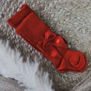 New In Meia Pata Red Satin Bow Tights