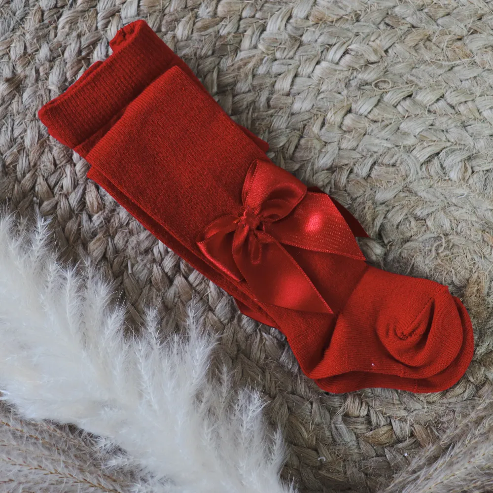New In Meia Pata Red Satin Bow Tights