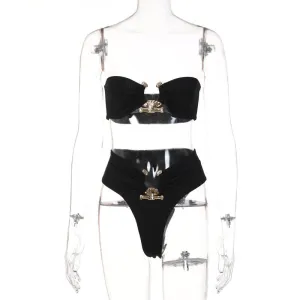 New solid color stitched double-breasted swimsuit