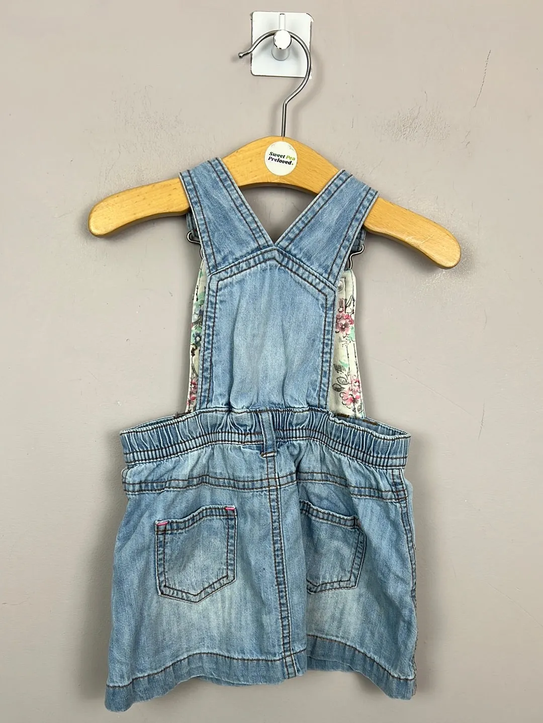 Next ruffle denim dungaree dress 9-12m
