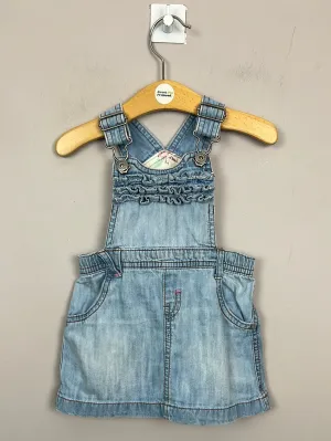 Next ruffle denim dungaree dress 9-12m