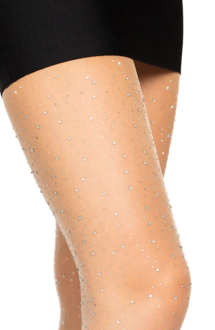 Nude sheer rhinestone pantyhose