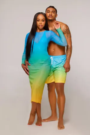 Ocean View Couple Swimwear Mesh Dress & Trunk Set