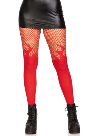 Opaque Flame Tights With Fishnet Top