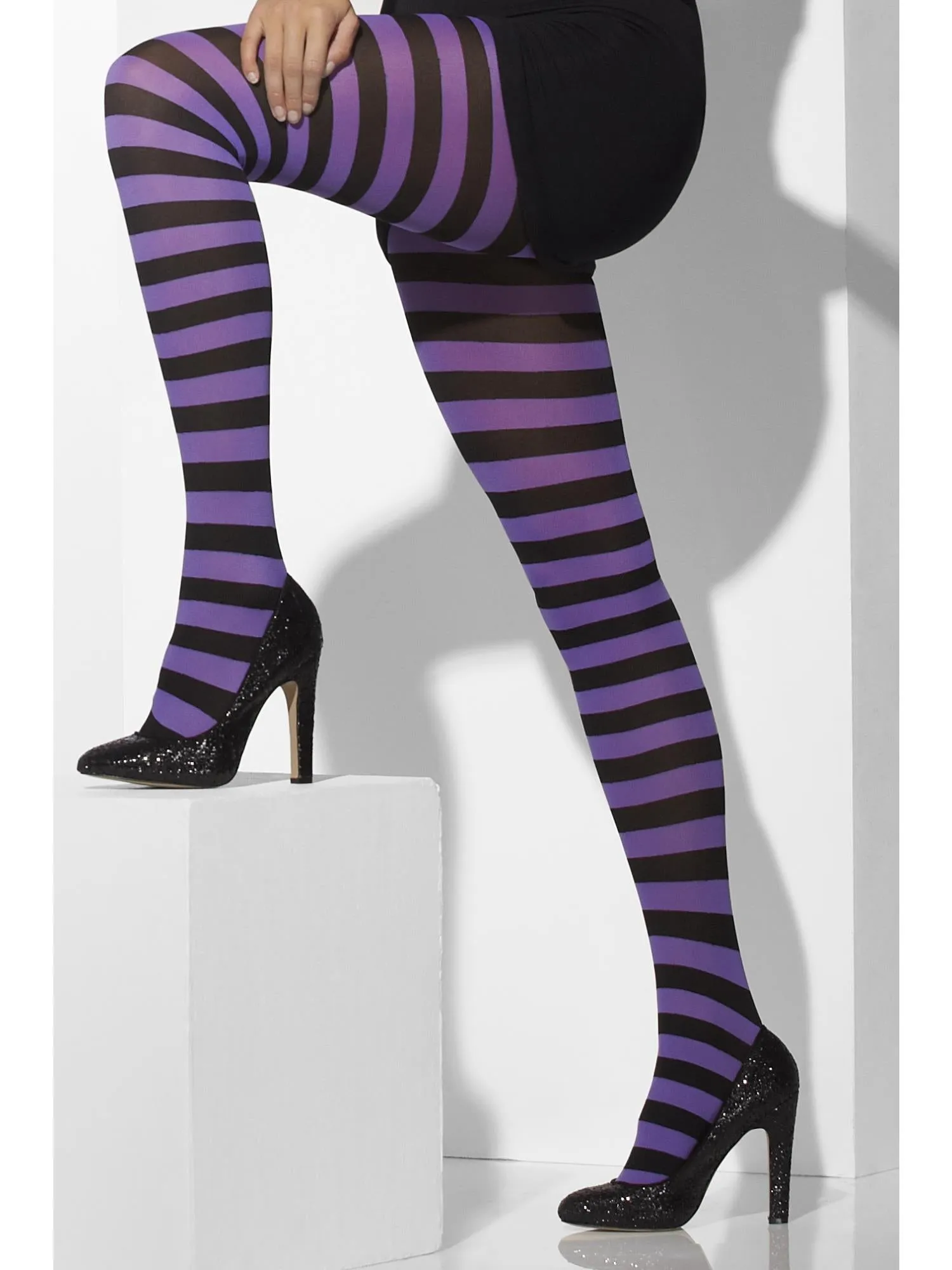 Opaque Tights, Purple & Black  Wholesale