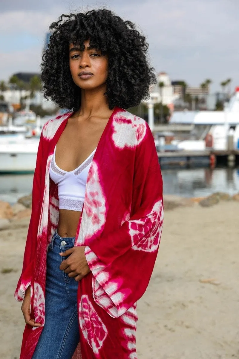Orange Tie Dye Long Kimono Duster