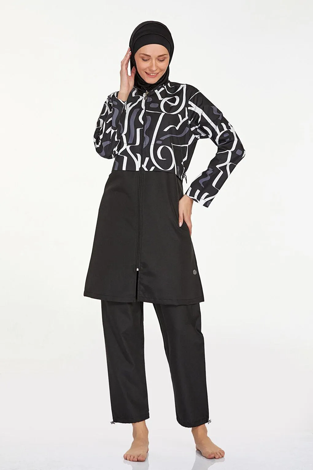 Parachute Fully Covered Hijab Swimsuit 9292 Pinny Black