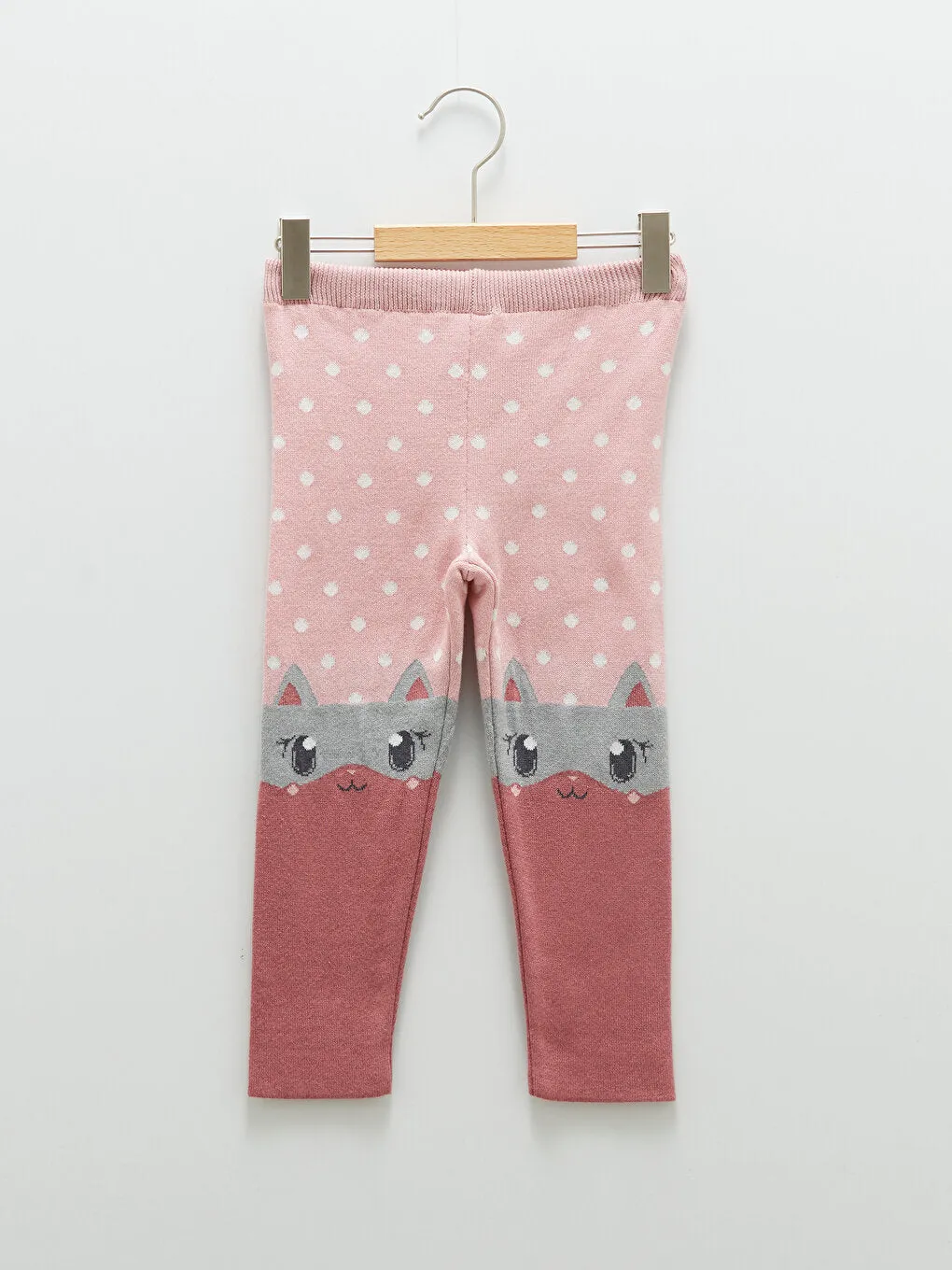 Patterned Cotton Baby Girl Knitted Tights with Elastic Waist