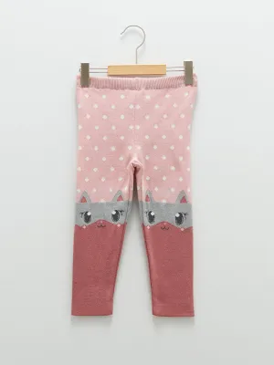 Patterned Cotton Baby Girl Knitted Tights with Elastic Waist