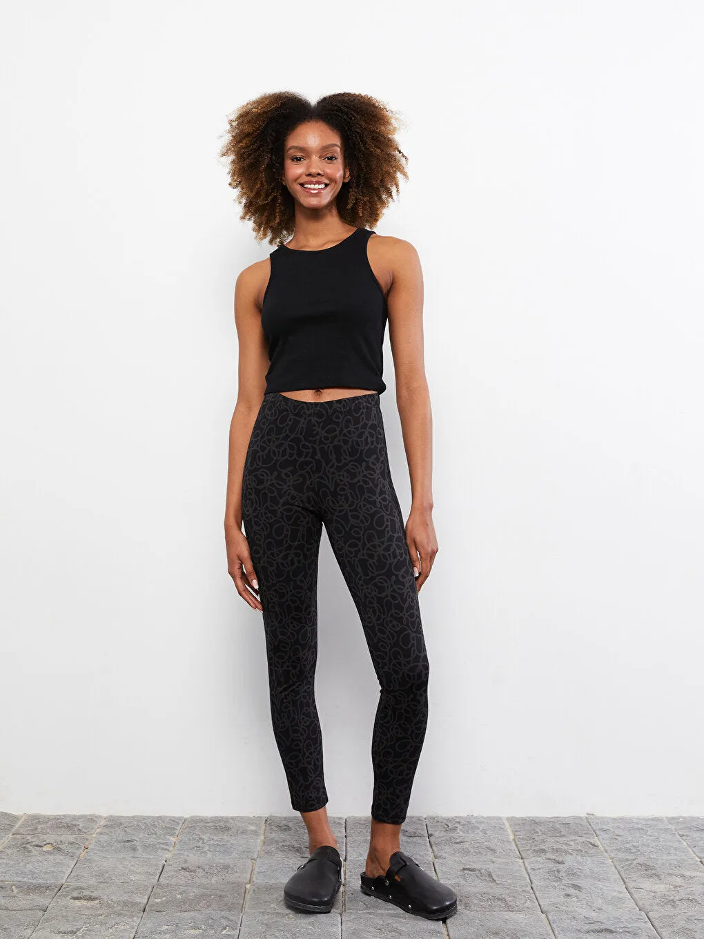 Patterned Cotton Women's Tights with Elastic Waist