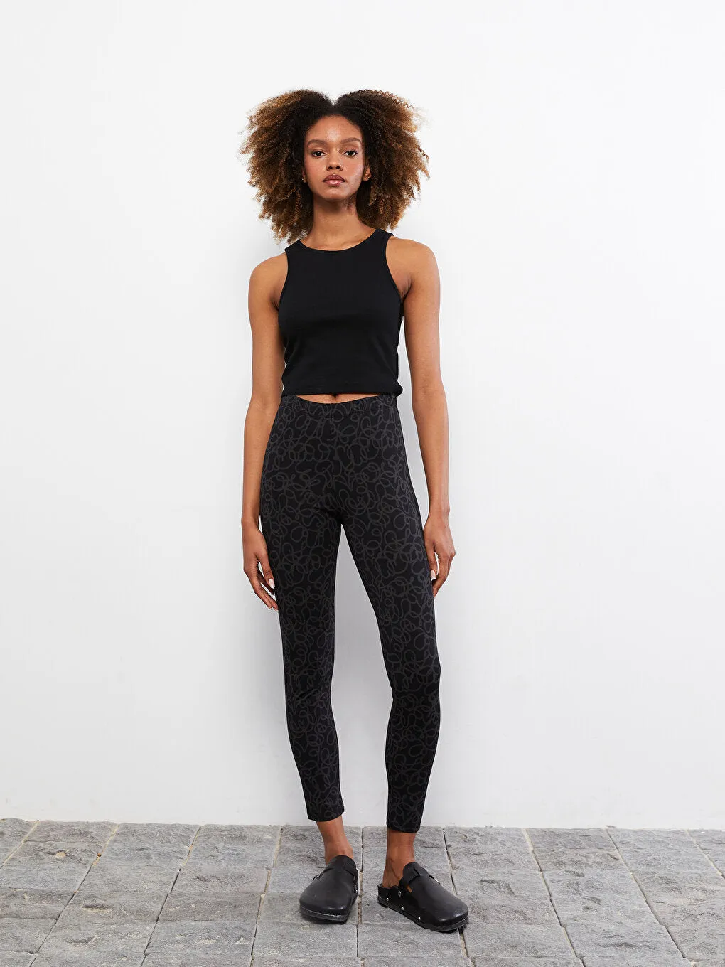 Patterned Cotton Women's Tights with Elastic Waist