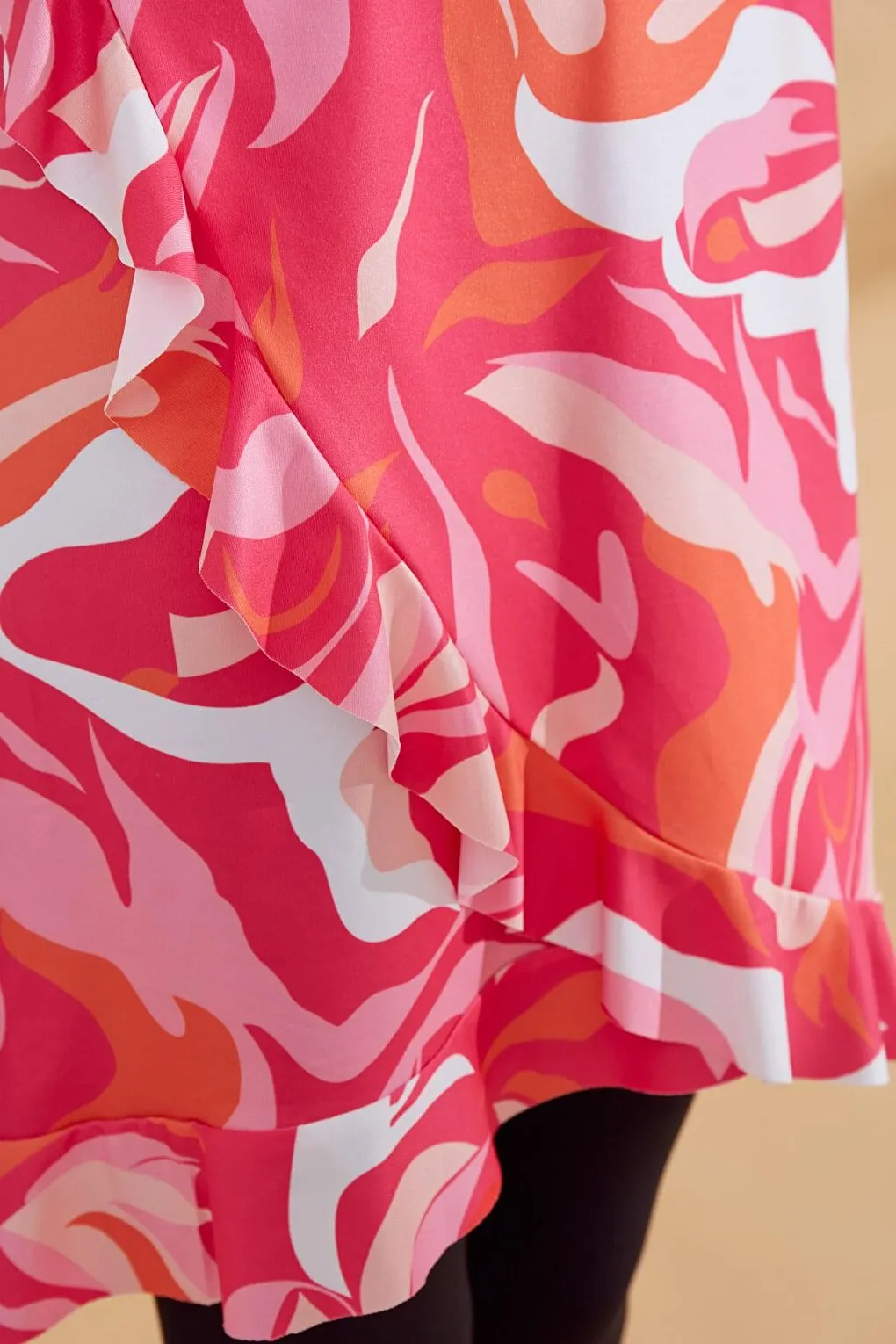 Patterned Fuchsia Tights Semi Covered Swimsuit M2370