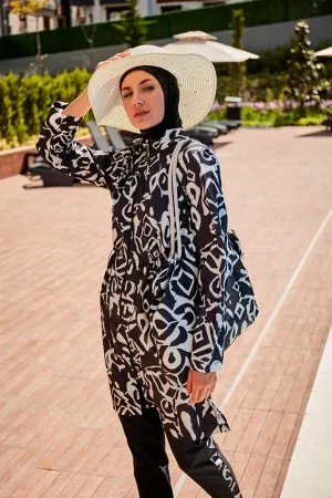 Patterned Fully Covered Hijab Swimsuit R2303