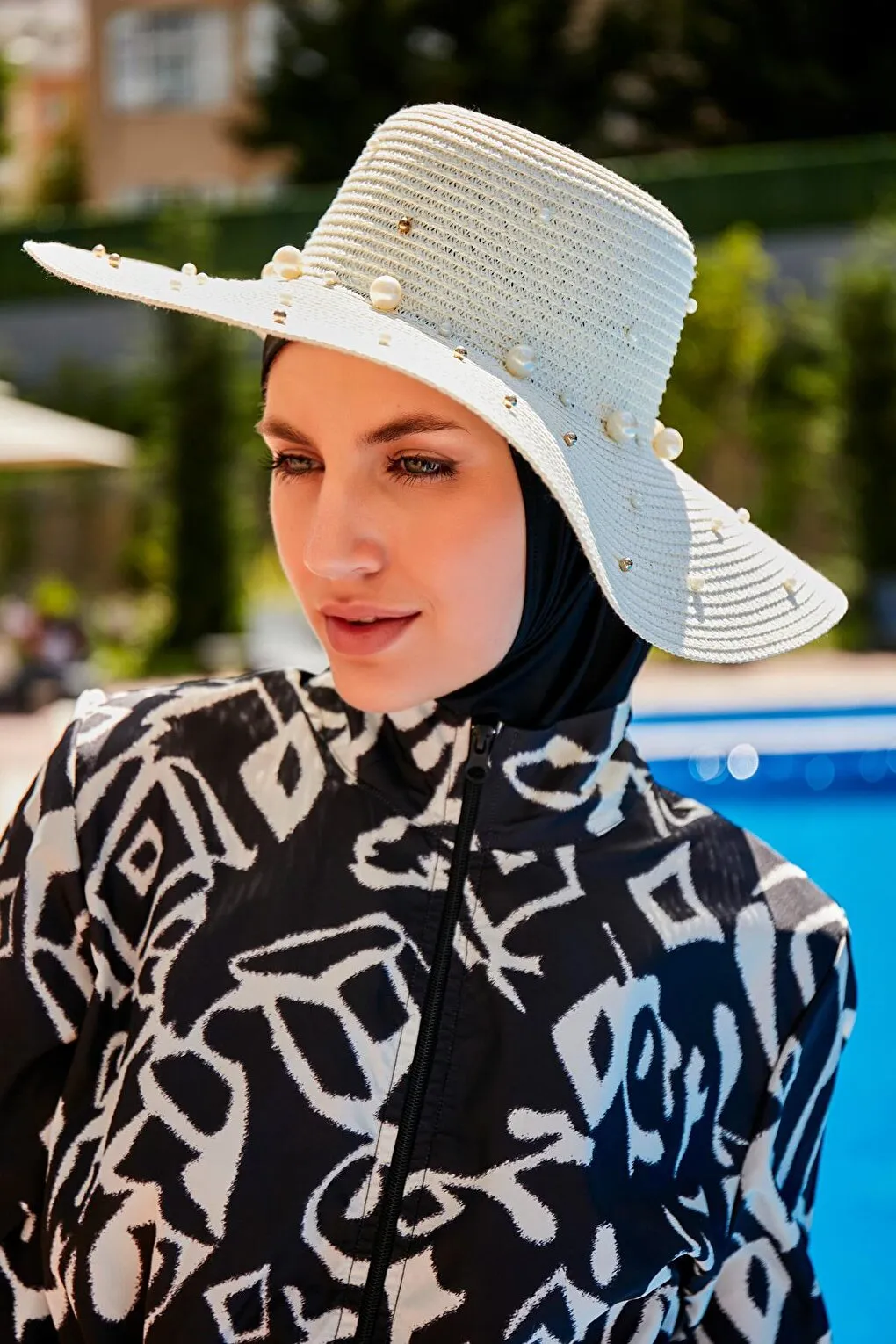 Patterned Fully Covered Hijab Swimsuit R2303