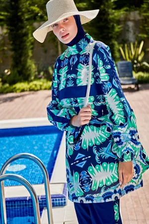 Patterned Fully Covered Hijab Swimsuit R2310