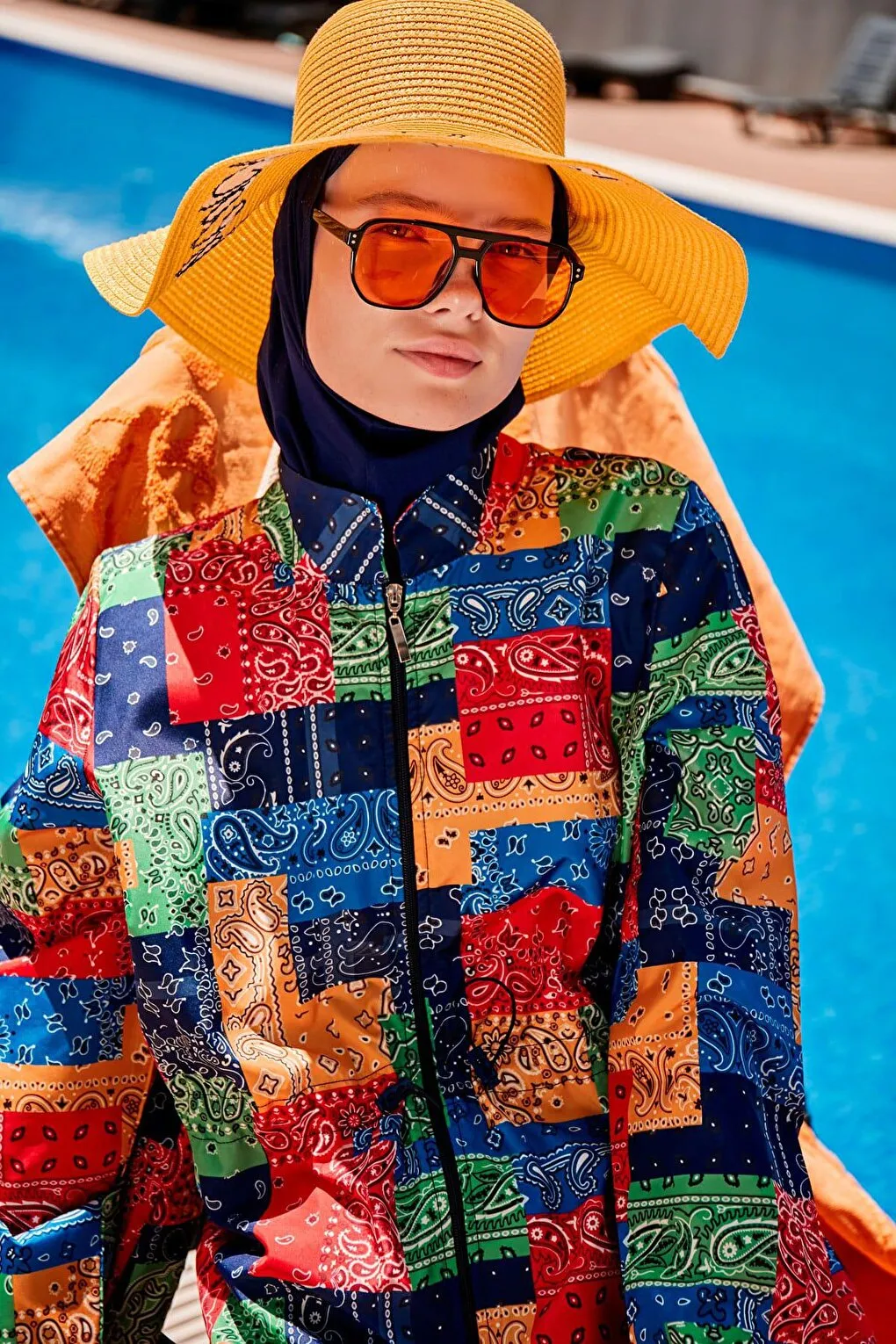 Patterned Fully Covered Hijab Swimsuit R2319