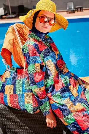 Patterned Fully Covered Hijab Swimsuit R2319