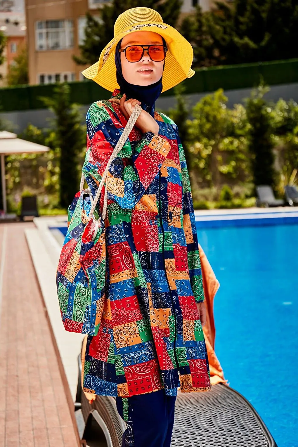 Patterned Fully Covered Hijab Swimsuit R2319