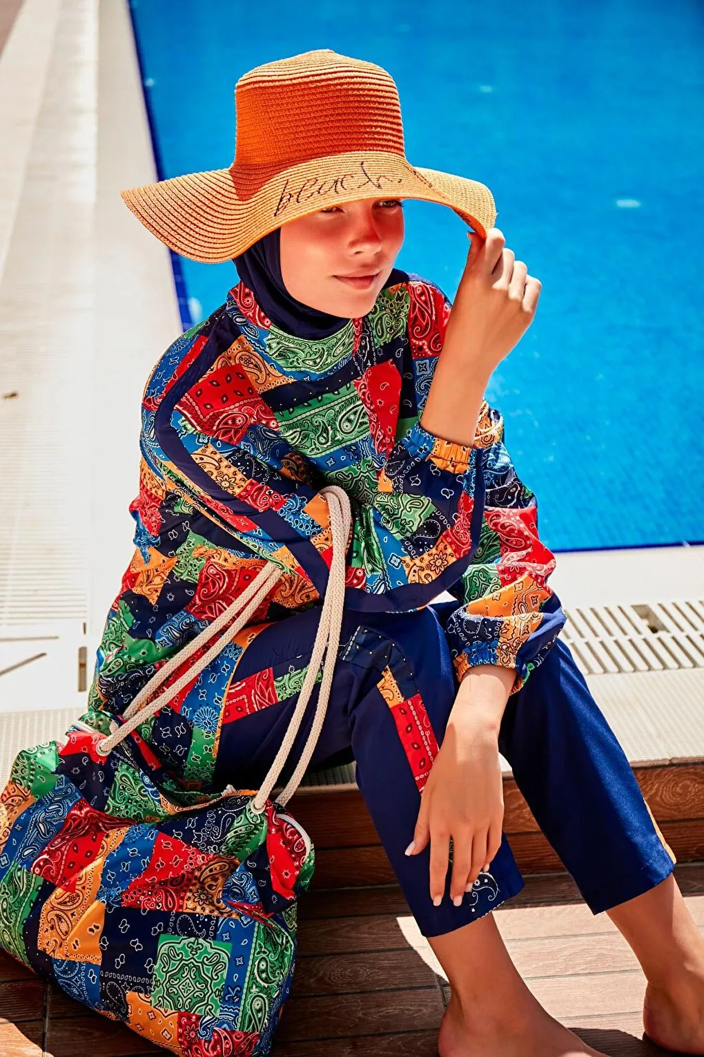 Patterned Fully Covered Hijab Swimsuit R2320