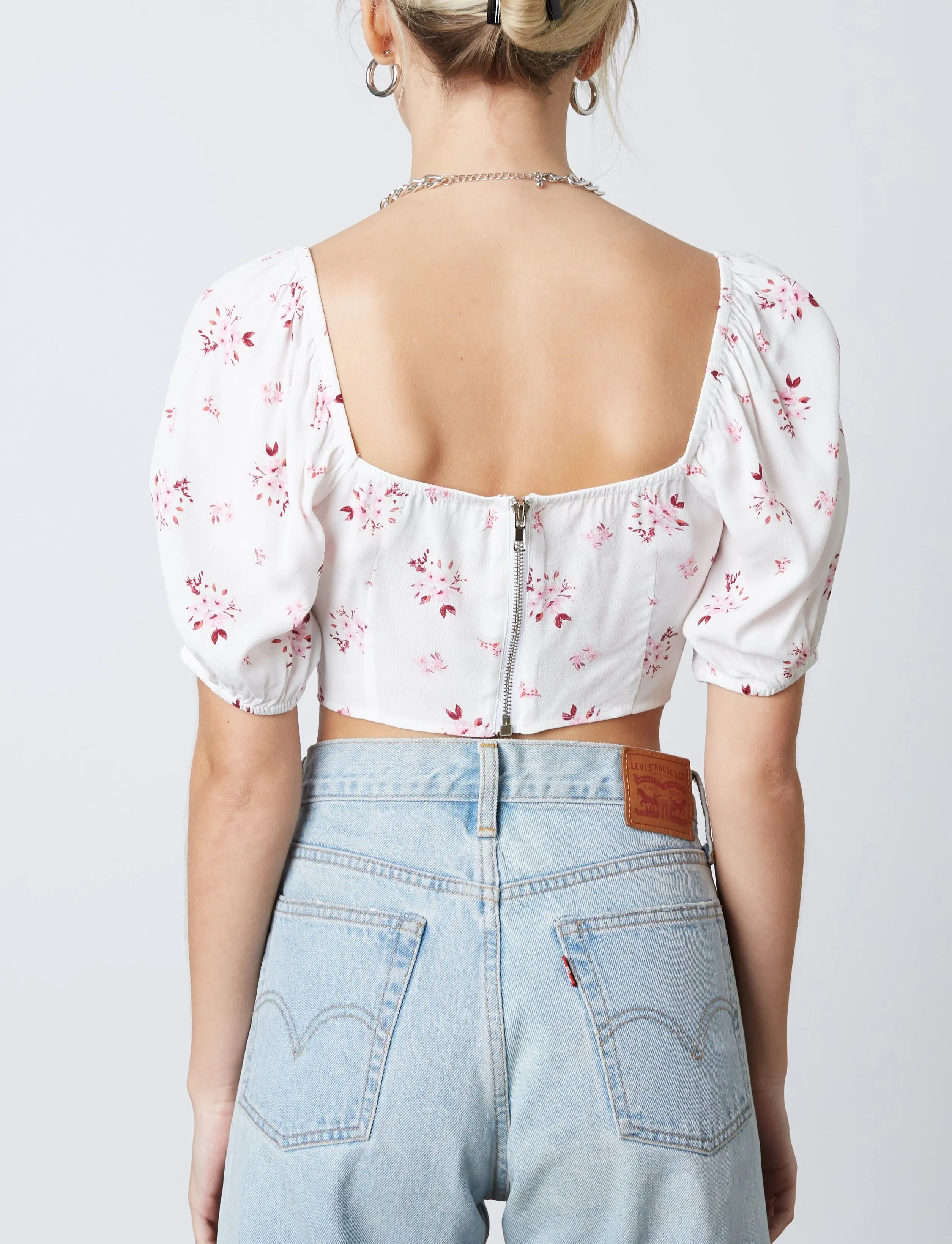 Peasant Balloon Sleeve Bandana Crop Top
