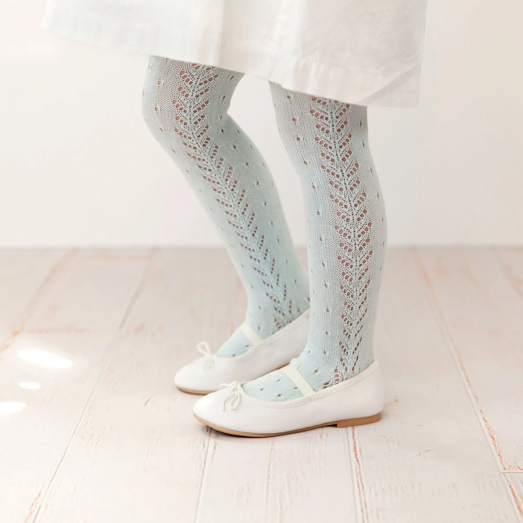 Perle Crochet Tights, Seafoam