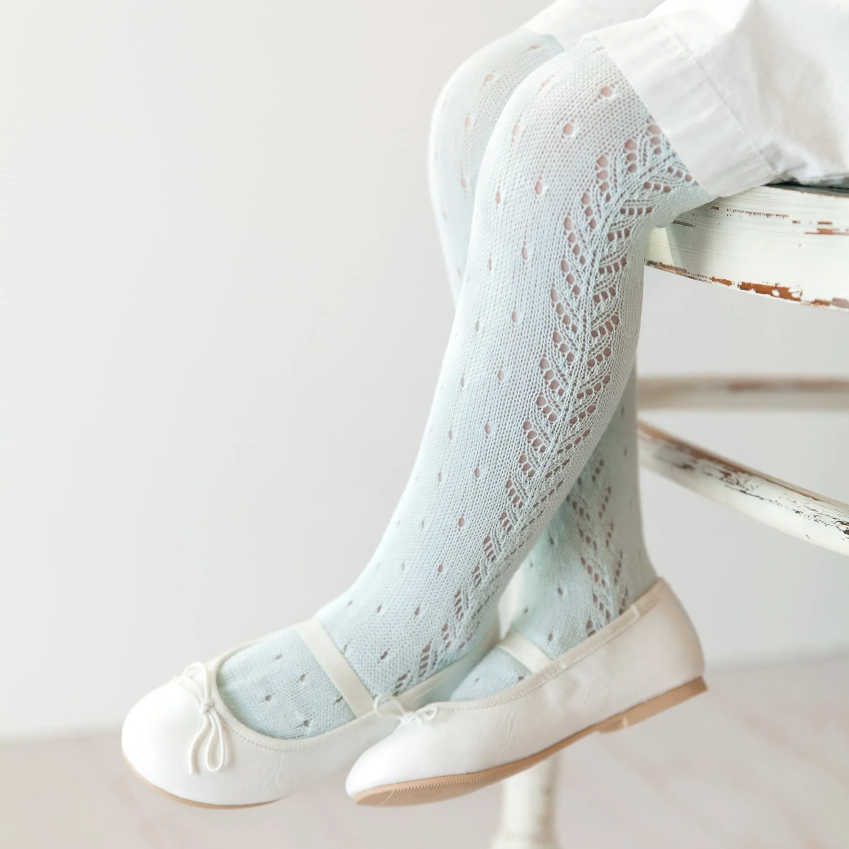 Perle Crochet Tights, Seafoam