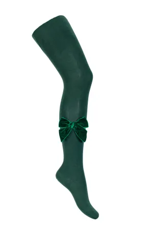 Pine Green Velvet Bow Tights