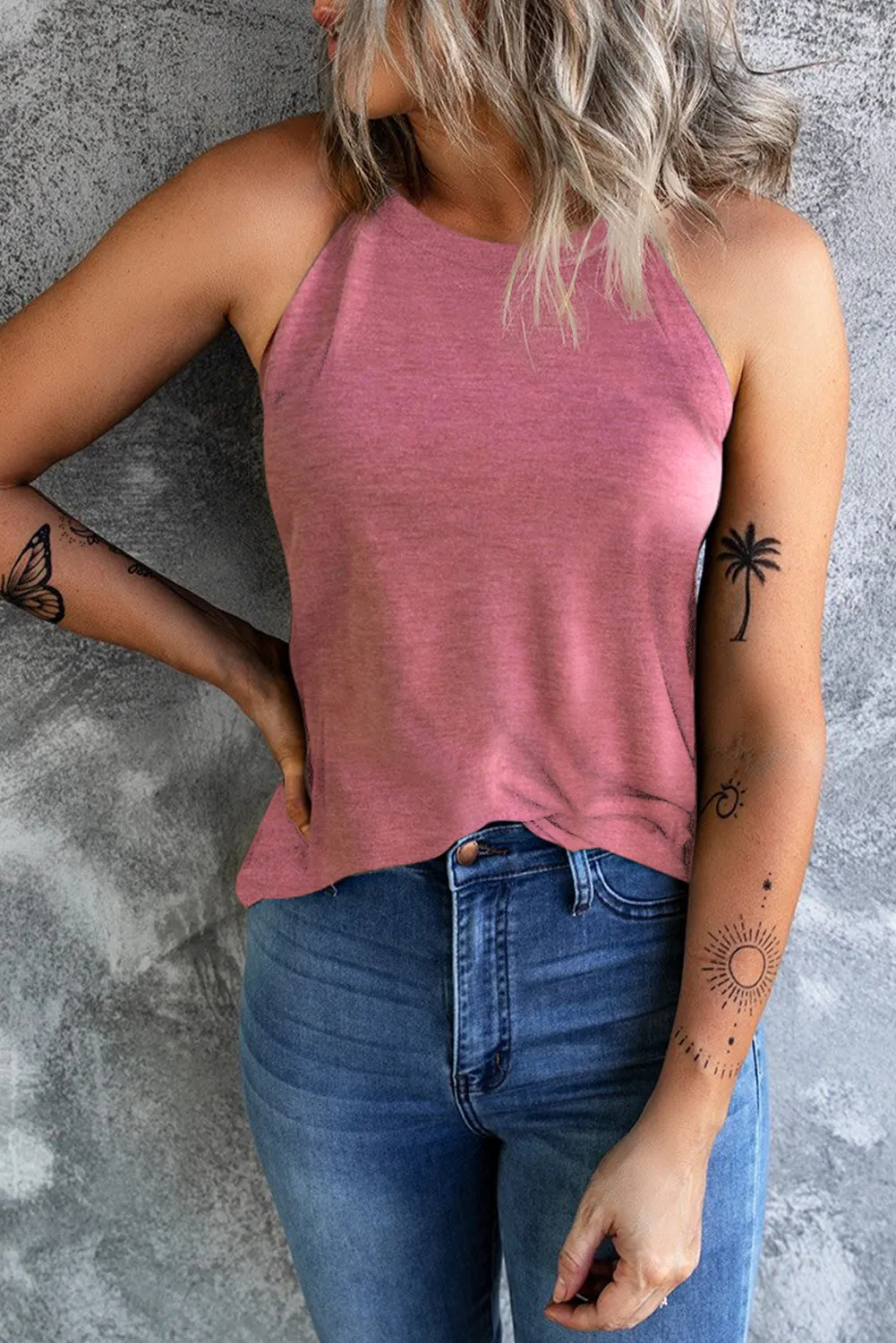 Pink Color Crew Neck Tank Top