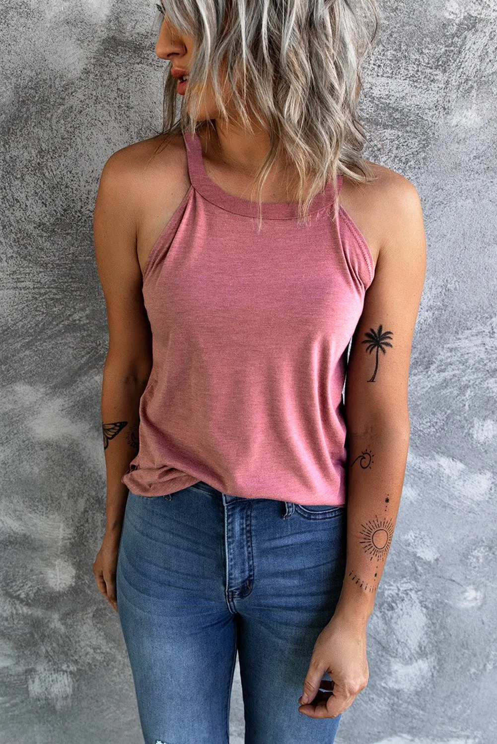 Pink Color Crew Neck Tank Top