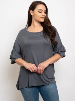 PLUS SIZE RUFFLE SLEEVES TUNIC TOP