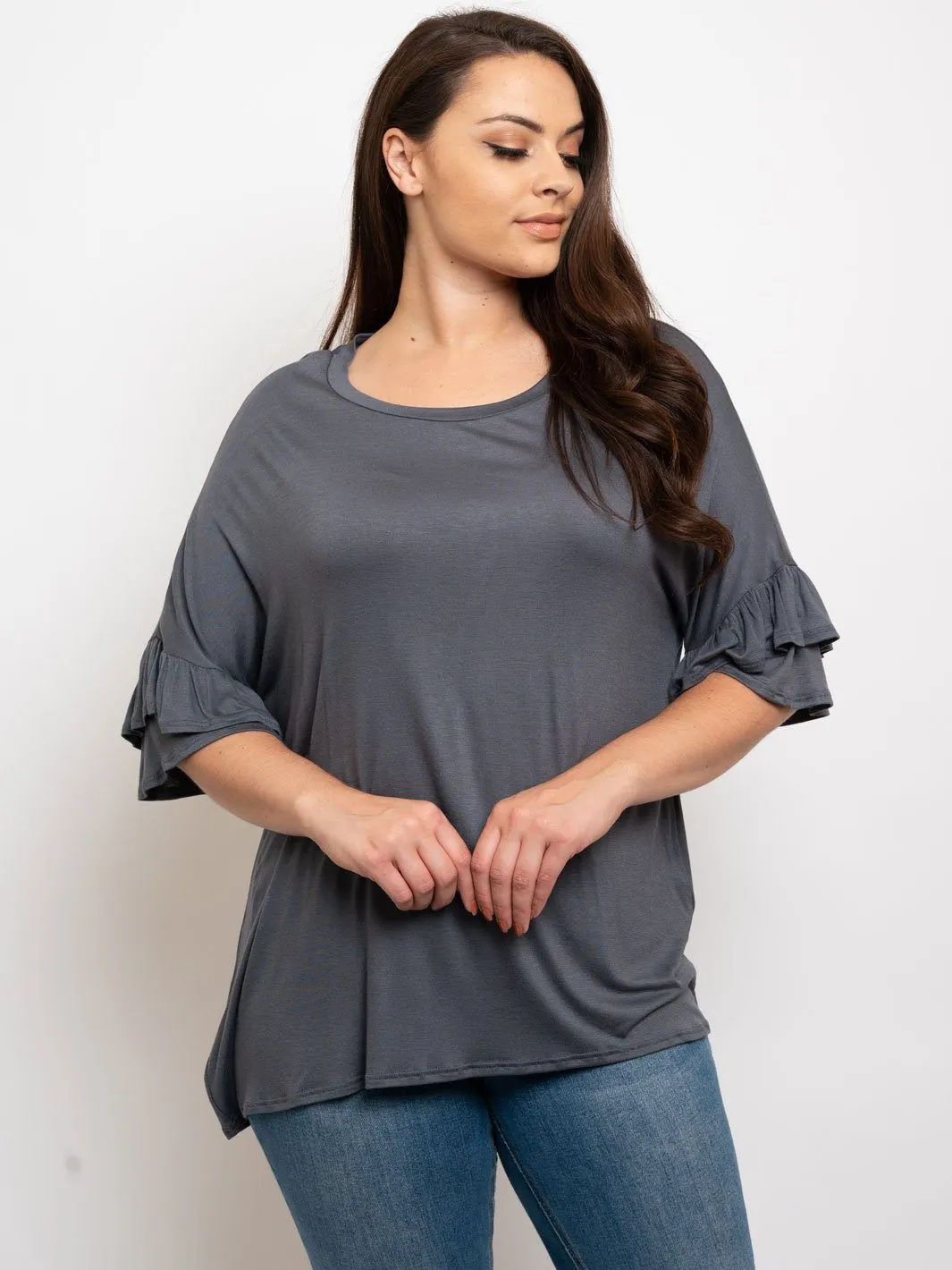 PLUS SIZE RUFFLE SLEEVES TUNIC TOP