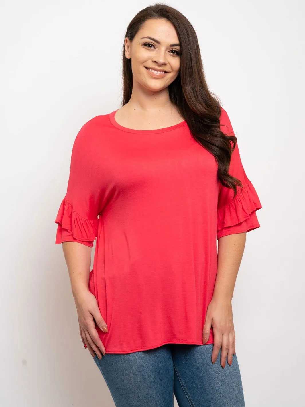 PLUS SIZE RUFFLE SLEEVES TUNIC TOP