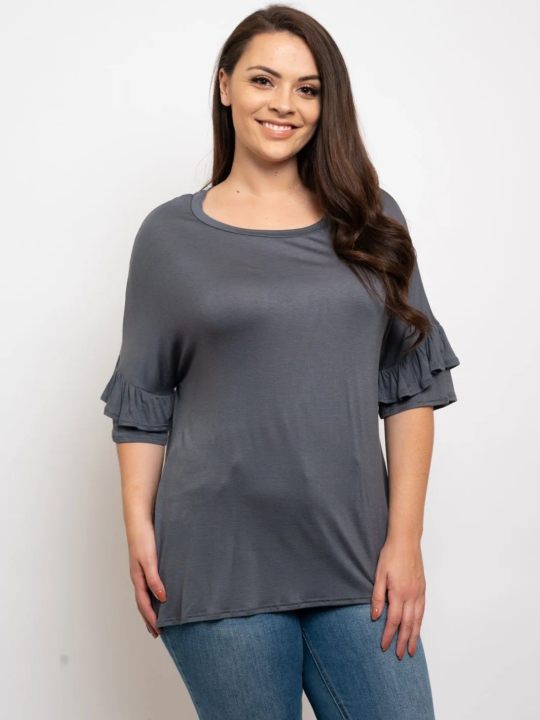 PLUS SIZE RUFFLE SLEEVES TUNIC TOP