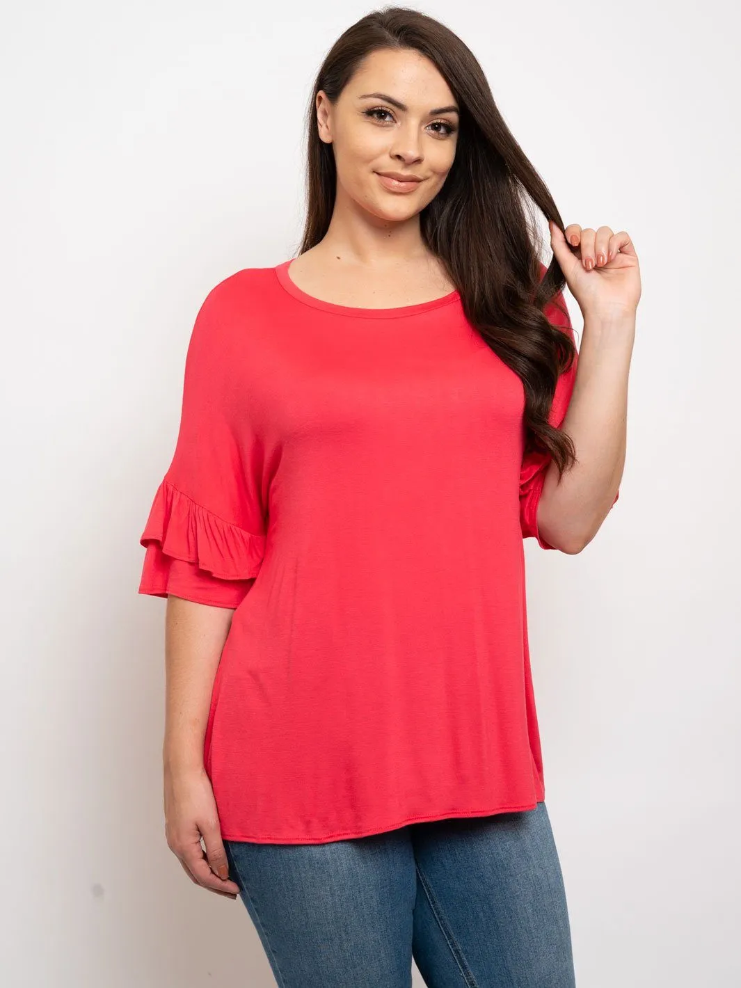 PLUS SIZE RUFFLE SLEEVES TUNIC TOP