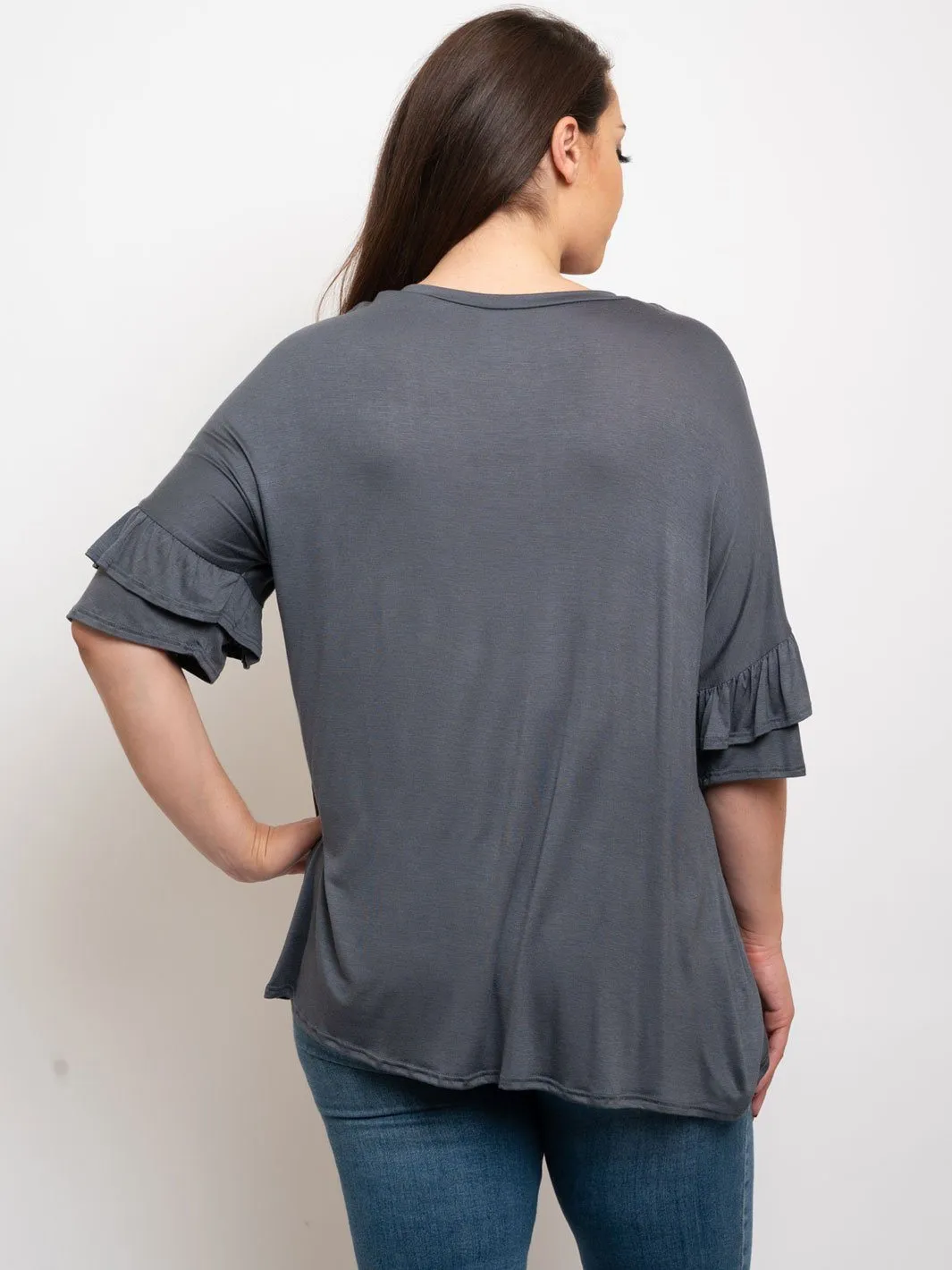 PLUS SIZE RUFFLE SLEEVES TUNIC TOP
