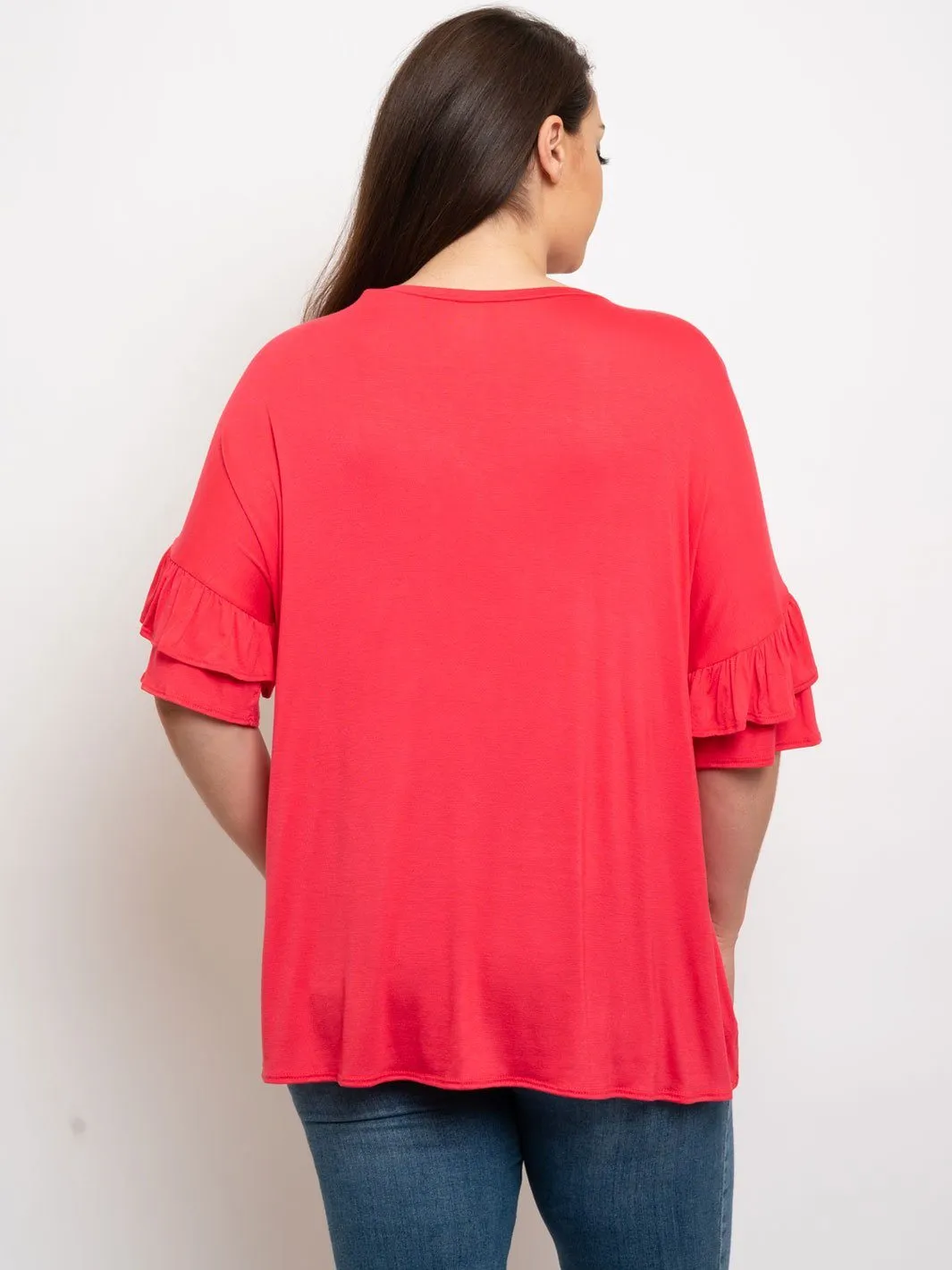 PLUS SIZE RUFFLE SLEEVES TUNIC TOP