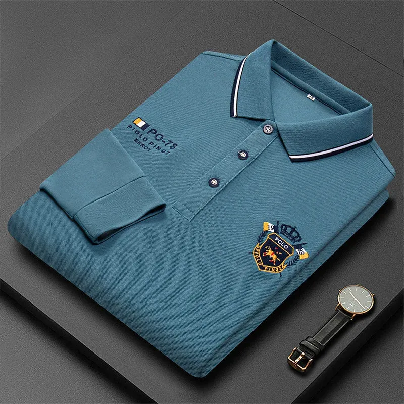 Polo manche longue haute couture été 2024 / 2024 New Autumn Embroidered Polo Shirt Men's Luxury Top Lapel Long Sleeve T-shirt Fashion Anti-wrinkle Men Spring Streetwear