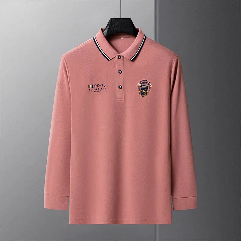Polo manche longue haute couture été 2024 / 2024 New Autumn Embroidered Polo Shirt Men's Luxury Top Lapel Long Sleeve T-shirt Fashion Anti-wrinkle Men Spring Streetwear