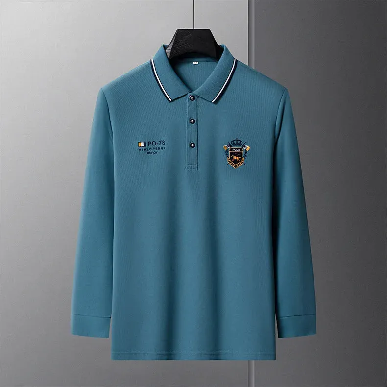 Polo manche longue haute couture été 2024 / 2024 New Autumn Embroidered Polo Shirt Men's Luxury Top Lapel Long Sleeve T-shirt Fashion Anti-wrinkle Men Spring Streetwear