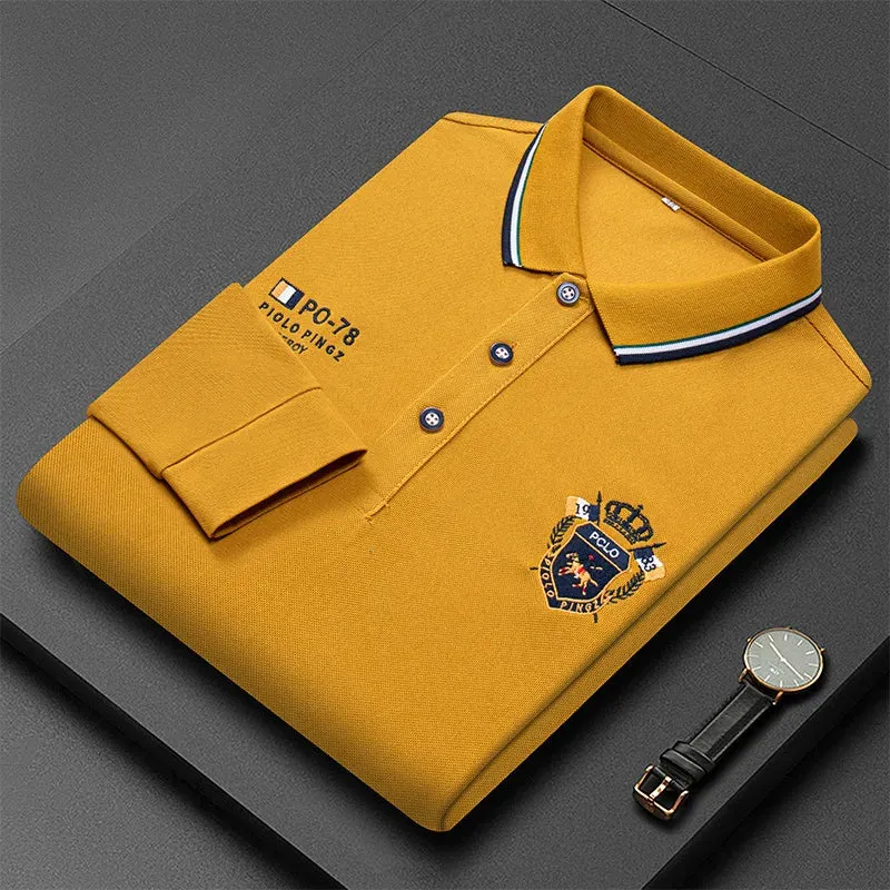 Polo manche longue haute couture été 2024 / 2024 New Autumn Embroidered Polo Shirt Men's Luxury Top Lapel Long Sleeve T-shirt Fashion Anti-wrinkle Men Spring Streetwear