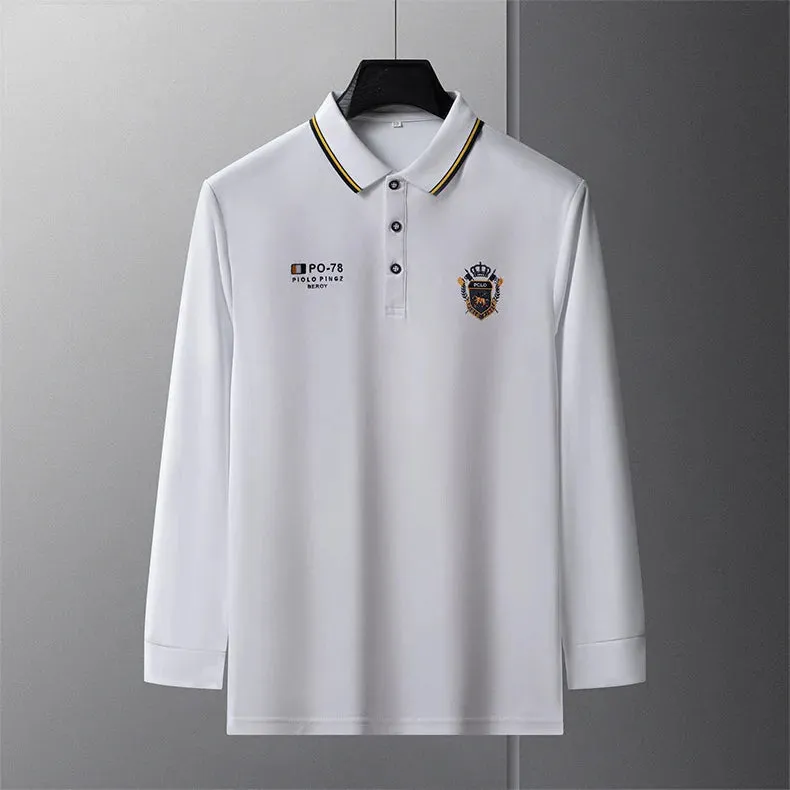Polo manche longue haute couture été 2024 / 2024 New Autumn Embroidered Polo Shirt Men's Luxury Top Lapel Long Sleeve T-shirt Fashion Anti-wrinkle Men Spring Streetwear