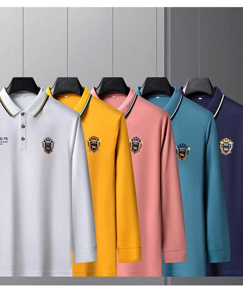 Polo manche longue haute couture été 2024 / 2024 New Autumn Embroidered Polo Shirt Men's Luxury Top Lapel Long Sleeve T-shirt Fashion Anti-wrinkle Men Spring Streetwear