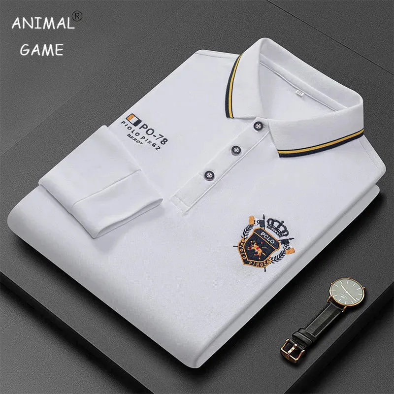Polo manche longue haute couture été 2024 / 2024 New Autumn Embroidered Polo Shirt Men's Luxury Top Lapel Long Sleeve T-shirt Fashion Anti-wrinkle Men Spring Streetwear