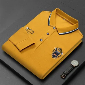 Polo manche longue haute couture été 2024 / 2024 New Autumn Embroidered Polo Shirt Men's Luxury Top Lapel Long Sleeve T-shirt Fashion Anti-wrinkle Men Spring Streetwear