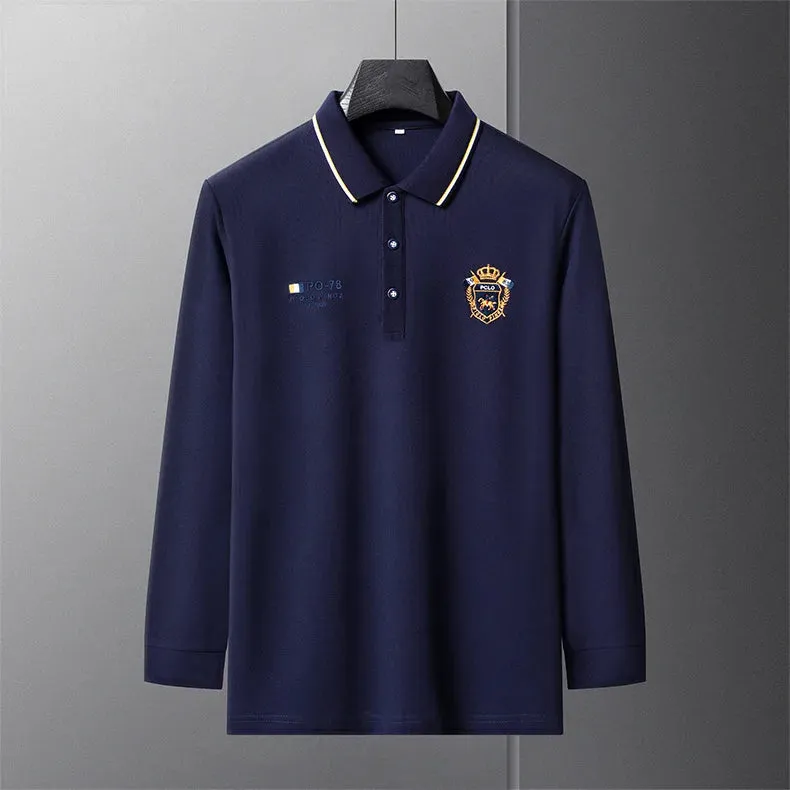 Polo manche longue haute couture été 2024 / 2024 New Autumn Embroidered Polo Shirt Men's Luxury Top Lapel Long Sleeve T-shirt Fashion Anti-wrinkle Men Spring Streetwear
