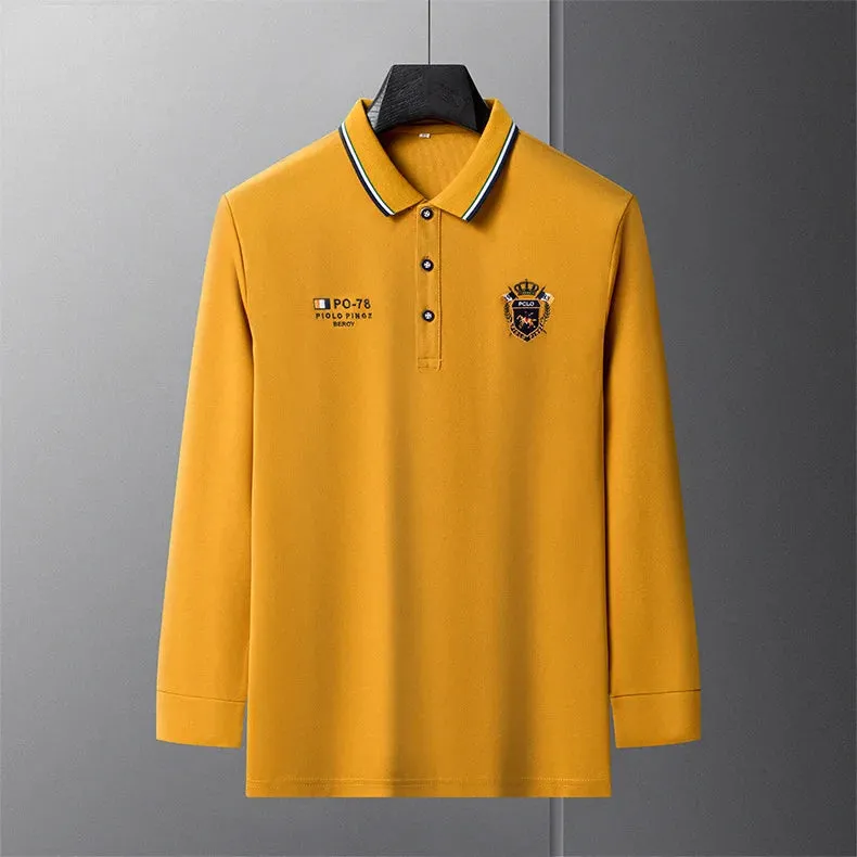 Polo manche longue haute couture été 2024 / 2024 New Autumn Embroidered Polo Shirt Men's Luxury Top Lapel Long Sleeve T-shirt Fashion Anti-wrinkle Men Spring Streetwear