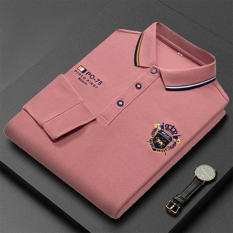 Polo manche longue haute couture été 2024 / 2024 New Autumn Embroidered Polo Shirt Men's Luxury Top Lapel Long Sleeve T-shirt Fashion Anti-wrinkle Men Spring Streetwear